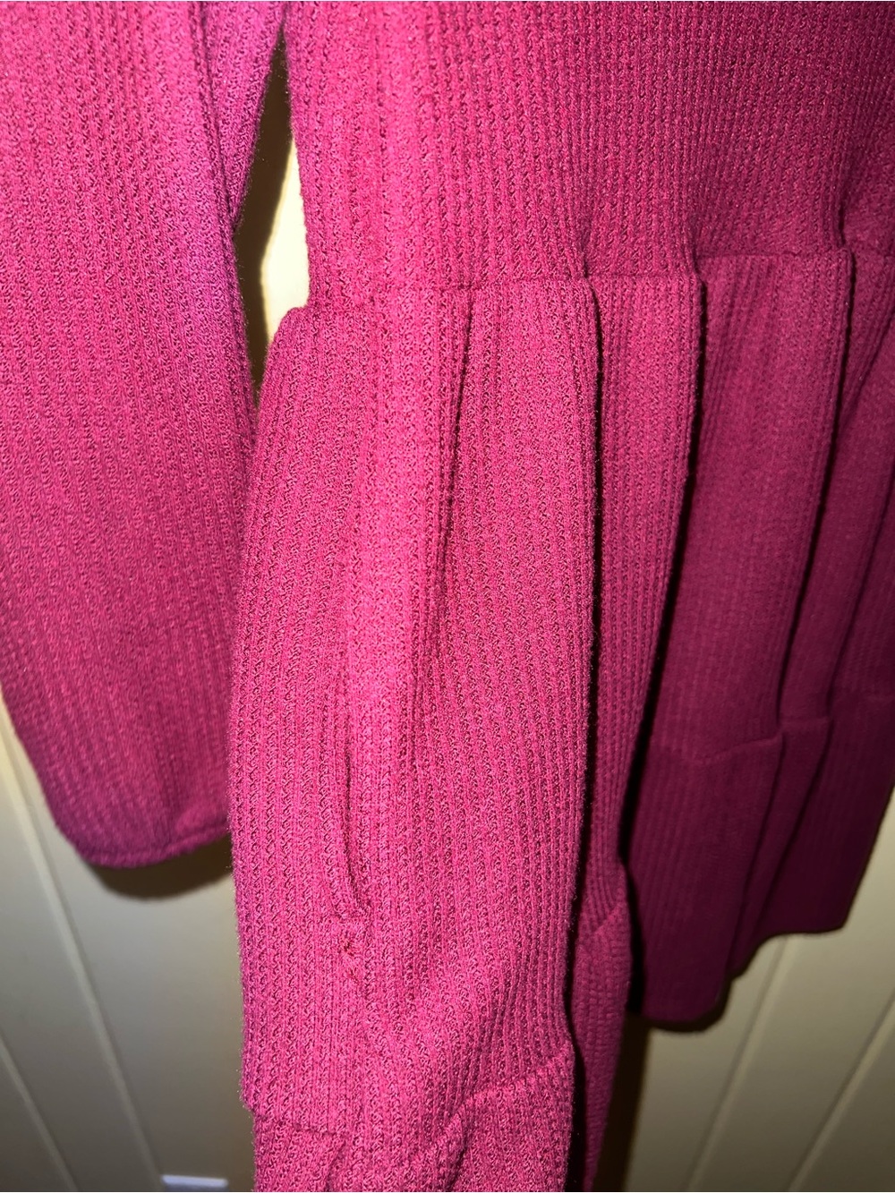 Cat & Jack Girls Burgundy Long Sleeve Tiered Ribbed Waffle Knit Dress Size 8 - Picture 5 of 6